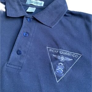 Quantico MCAF short sleeve navy blue cotton polo shirt, MCAF emblem XL